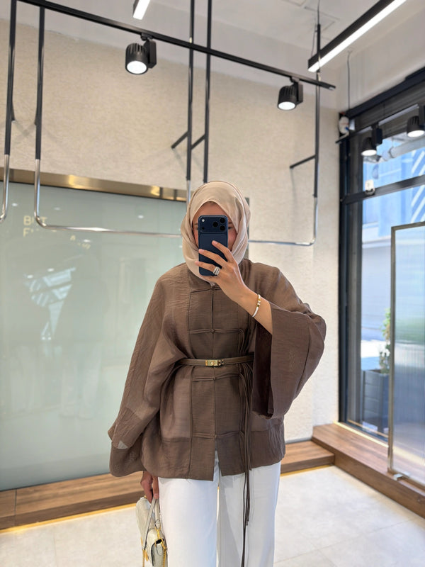 Sakura Brown Kimono Jacket - Elegant Lightweight Layer