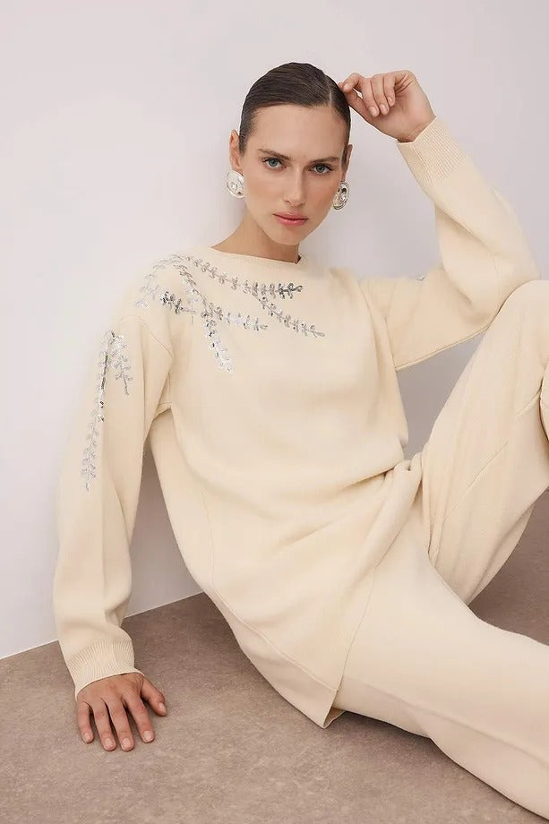 Mink Sequin-Embellished Knit Two-Piece Set