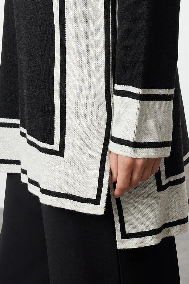 Black Relaxed-Fit Striped Knit Tunic & Pants Two-Piece Set
