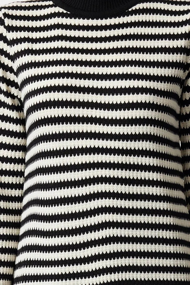 Black & White Striped Long Knit Dress