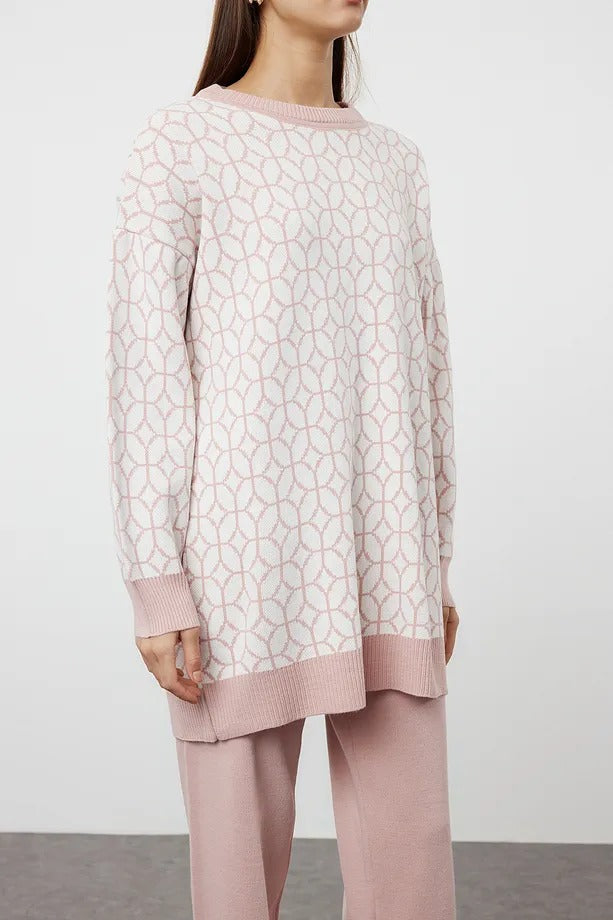 Rose Dust Geometric-Pattern Knit Sweater & Pants Set