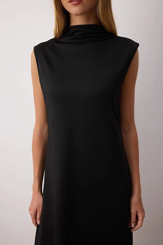 Black High-Neck Sleeveless Scuba Knit Maxi Inner Dress