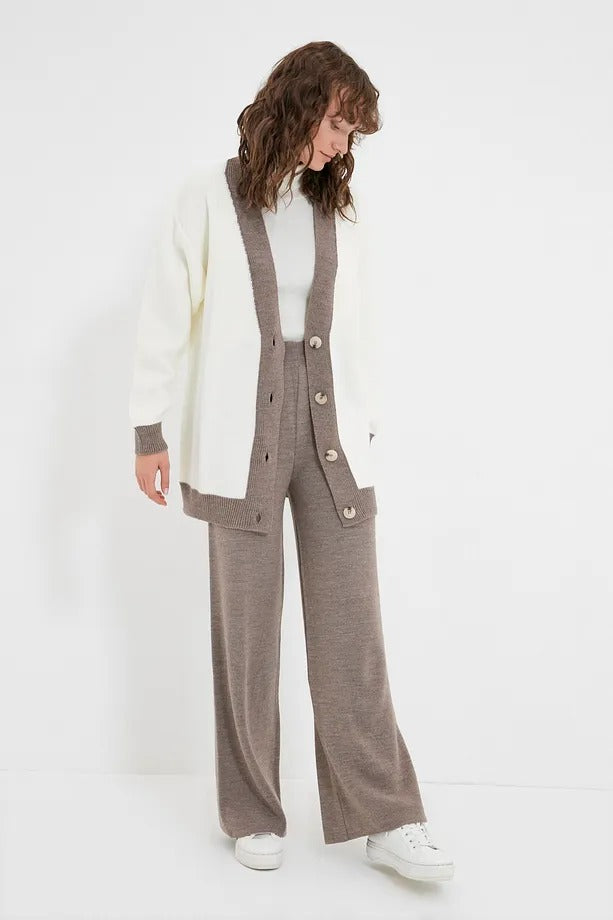 Mink Stripe Detail Knit Cardigan & Pants Set