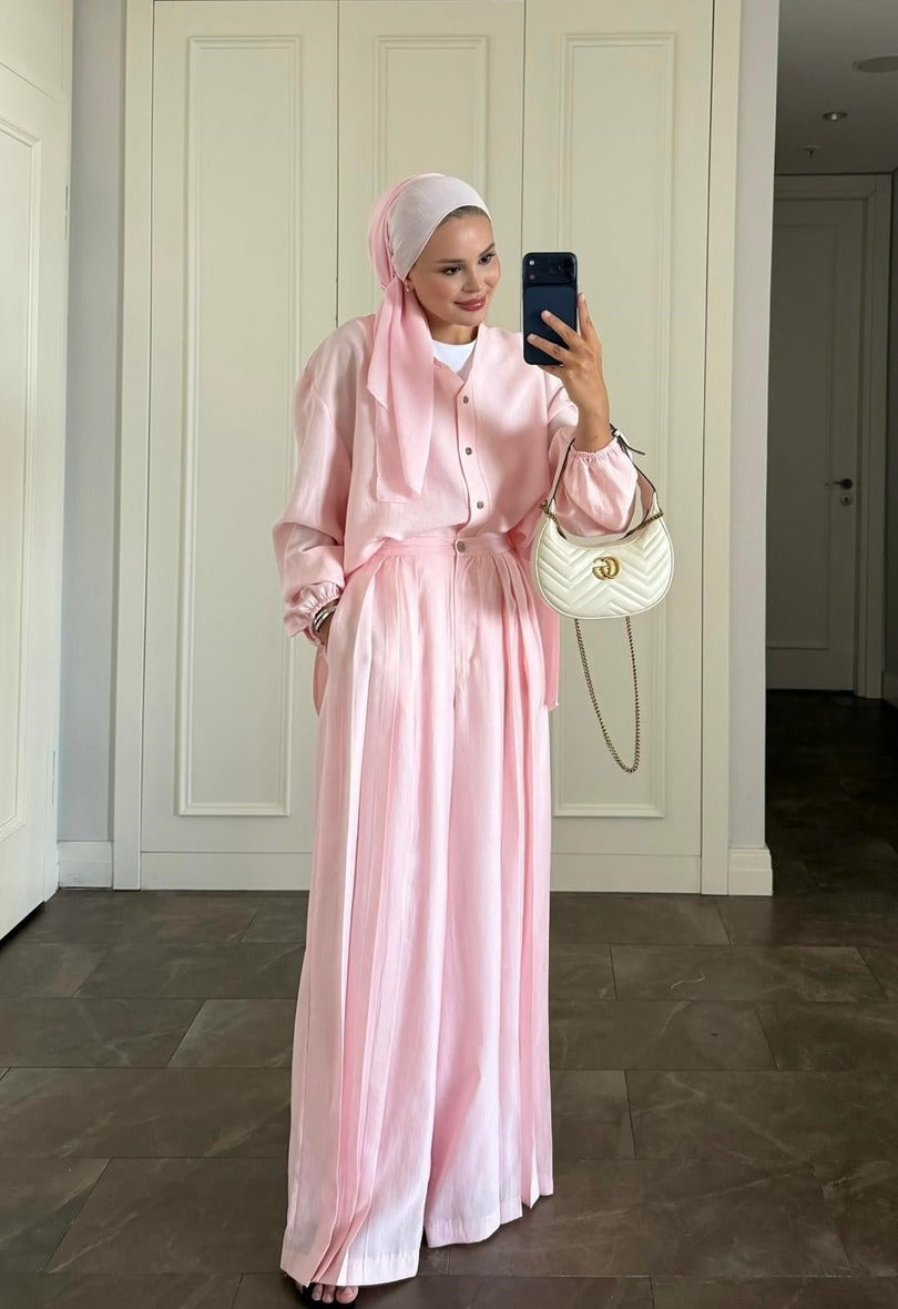 İki Parça Uyumlu Uzun Kollu Takım - Açık Pembe