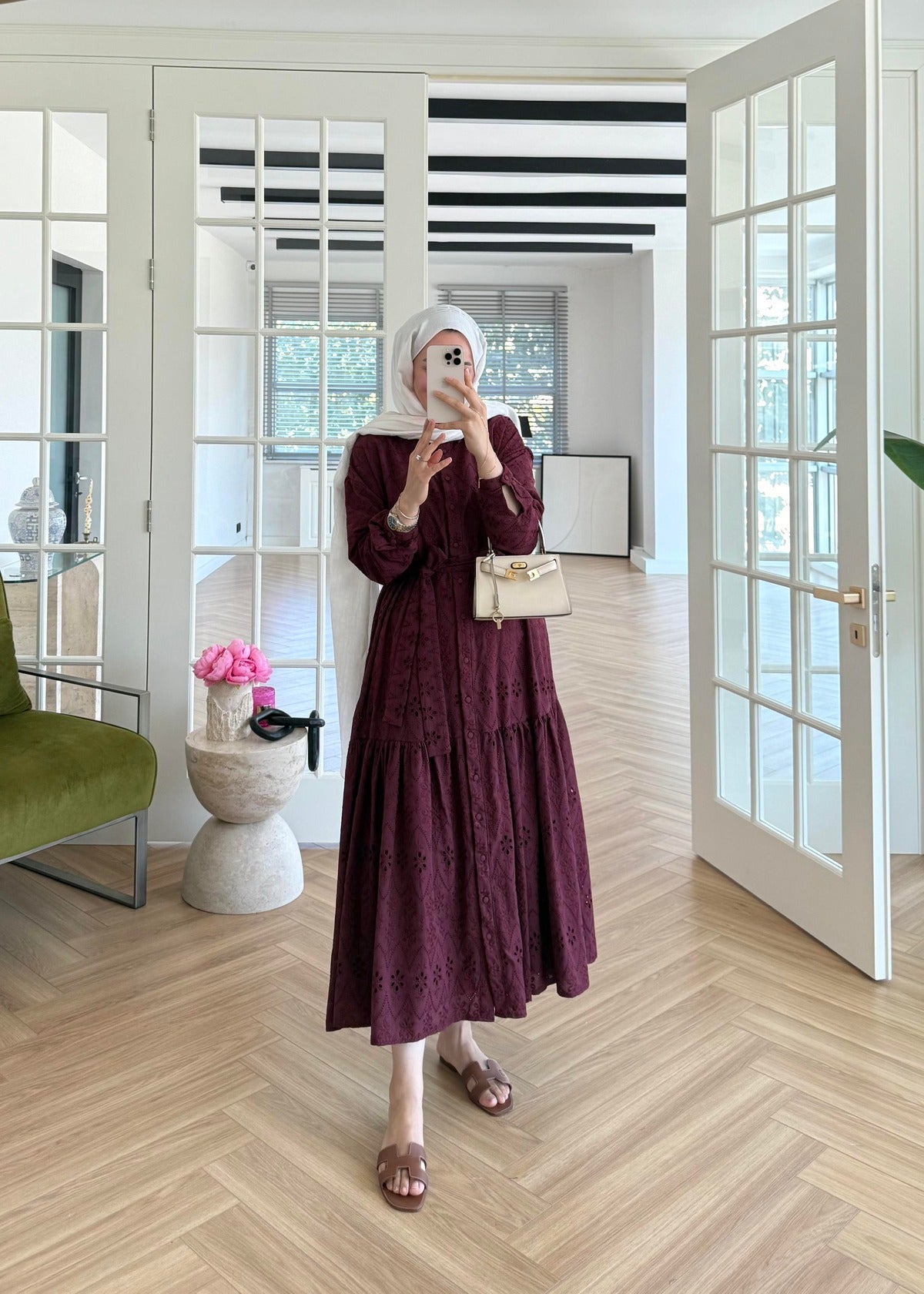 Lace Trim Dress – Burgundy