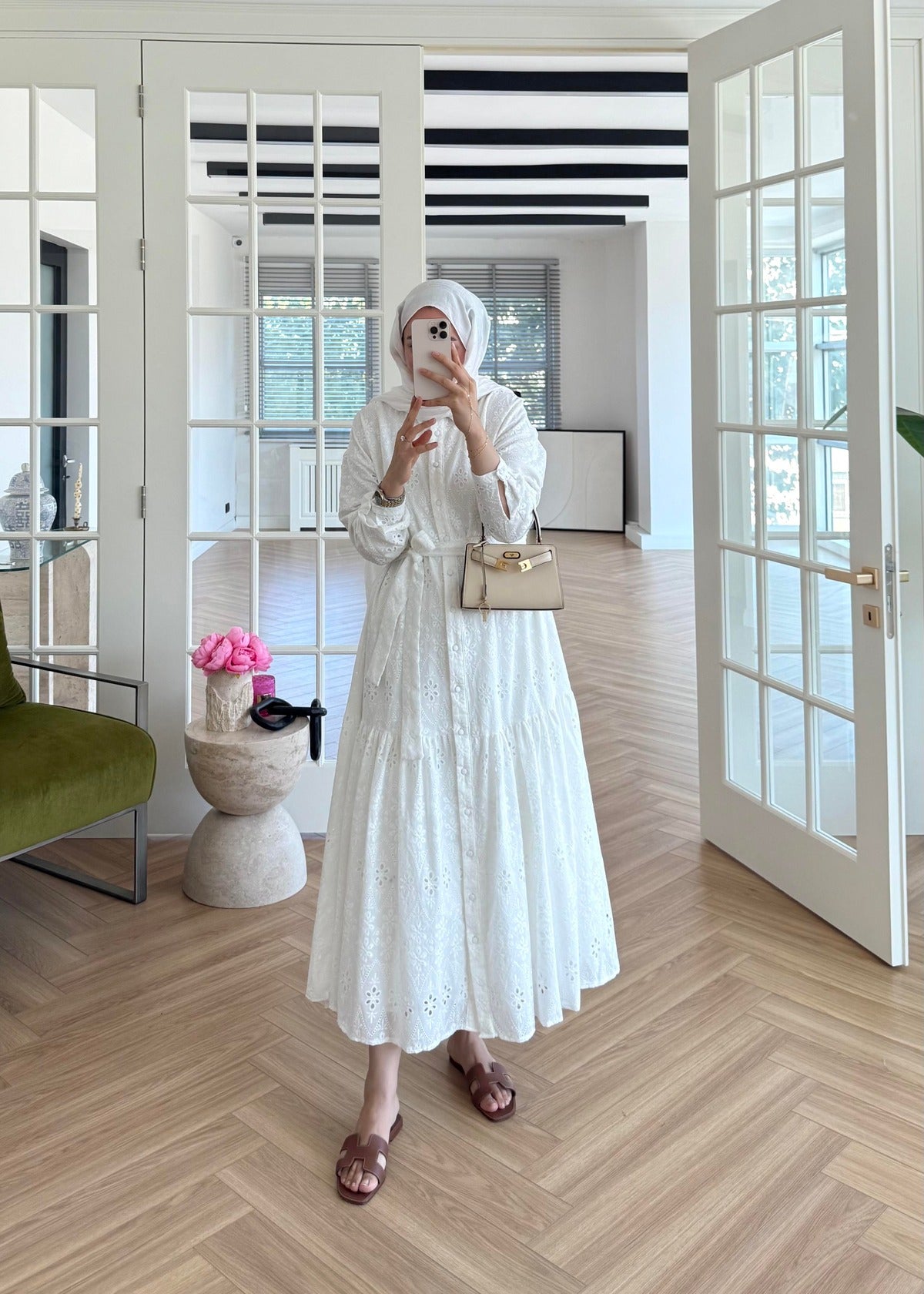 Lace Trim Dress – Ecru