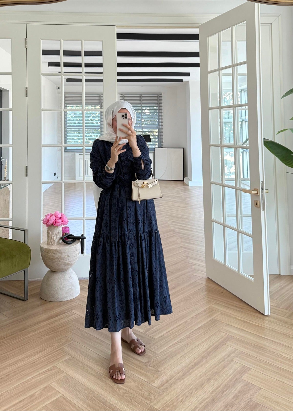 Lace Trim Dress – Navy Blue