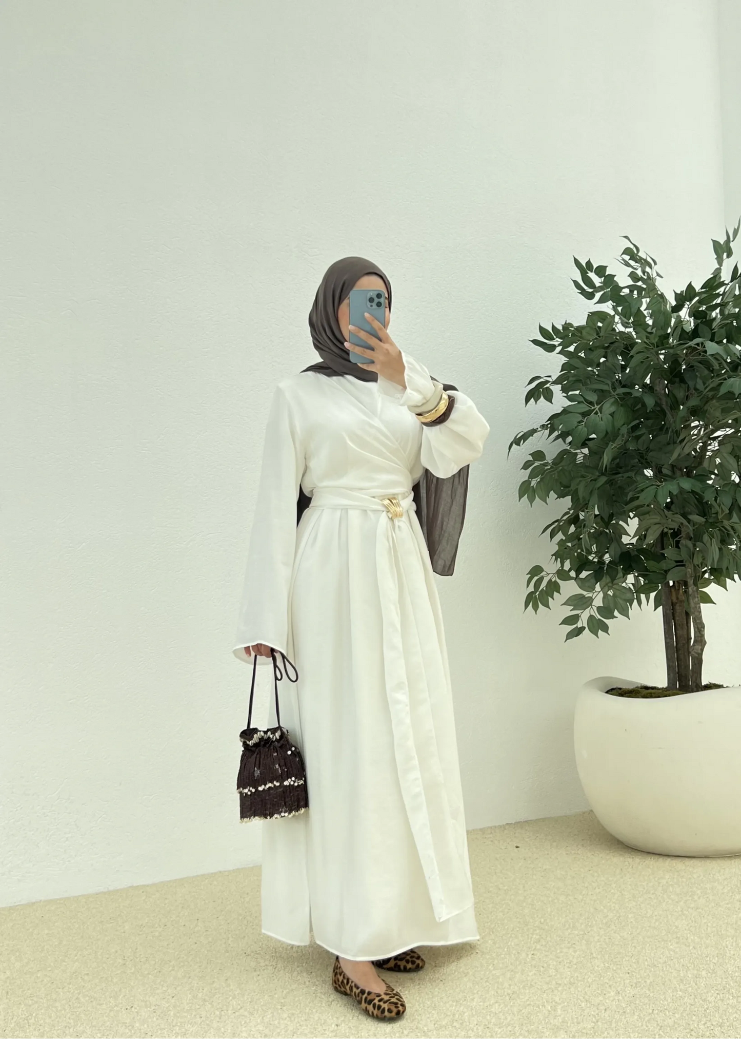 Ecru Tencel Dress with Buckle Detail