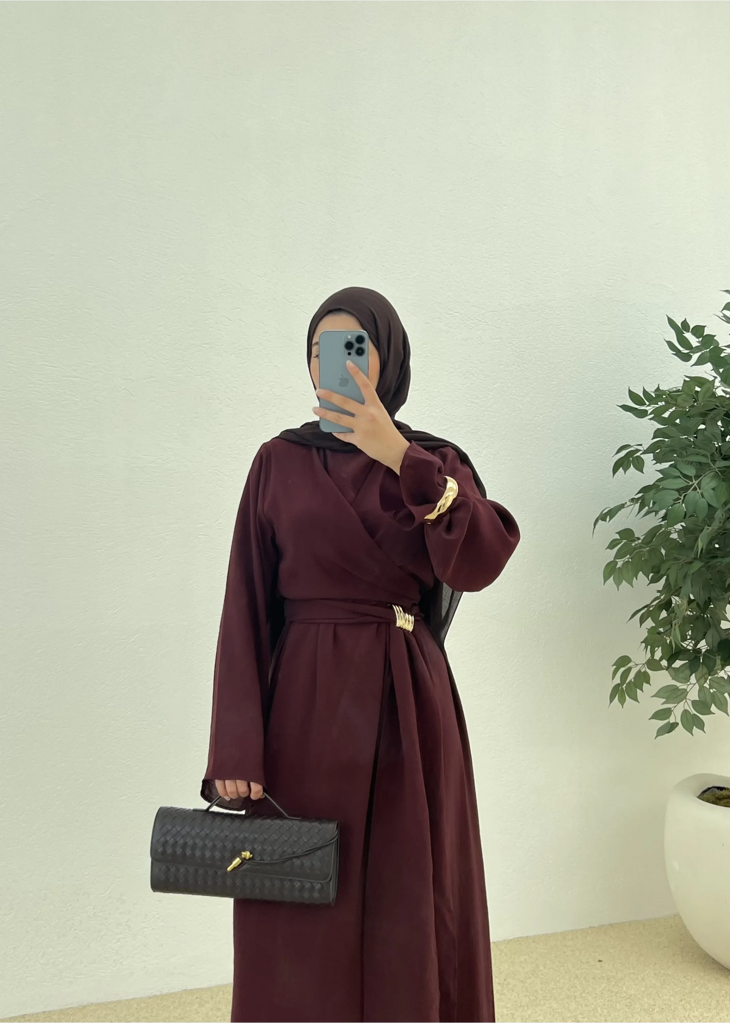 Burgundy Tencel Dress with Buckle Detail