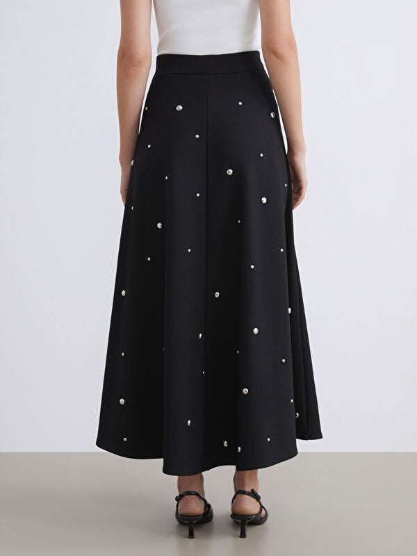 Metal-Appliqué Flared Skirt- Black