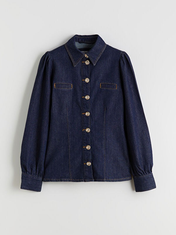 Indigo Shirt-Collar Women’s Denim Jacket