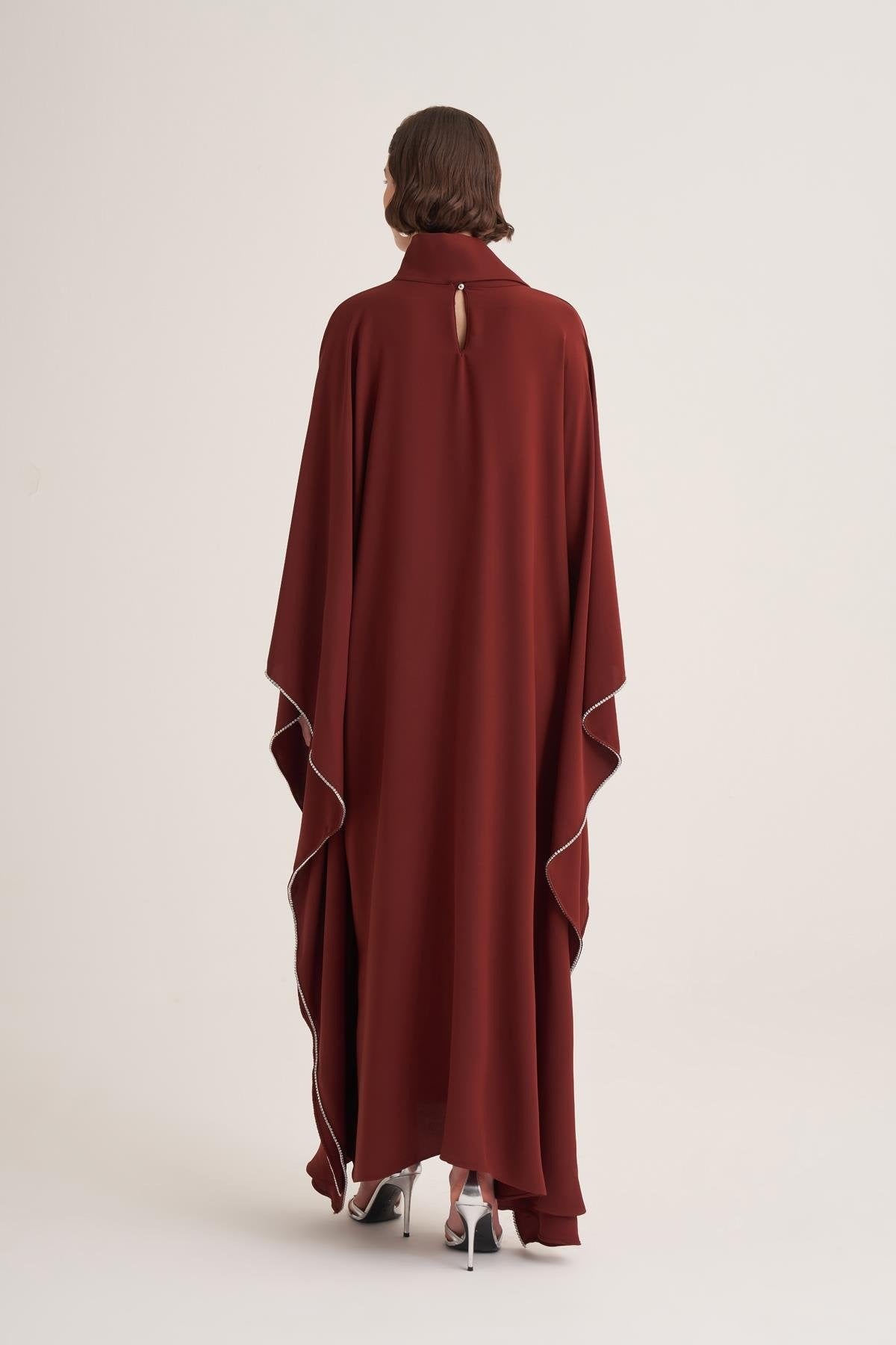 Terracota Cape Sleeve Kaftan with Crystal Trim & Adjustable Belt