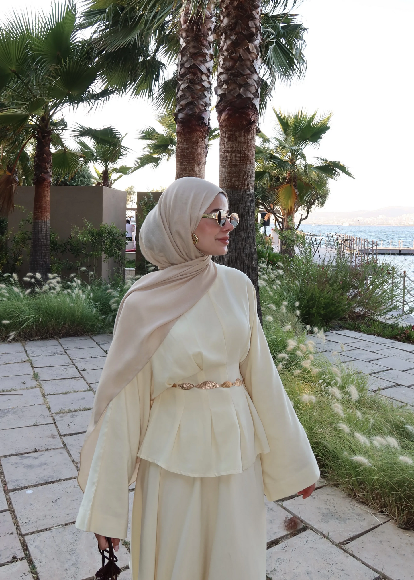 Butter Yellow Linen Pleated Maxi Skirt Set