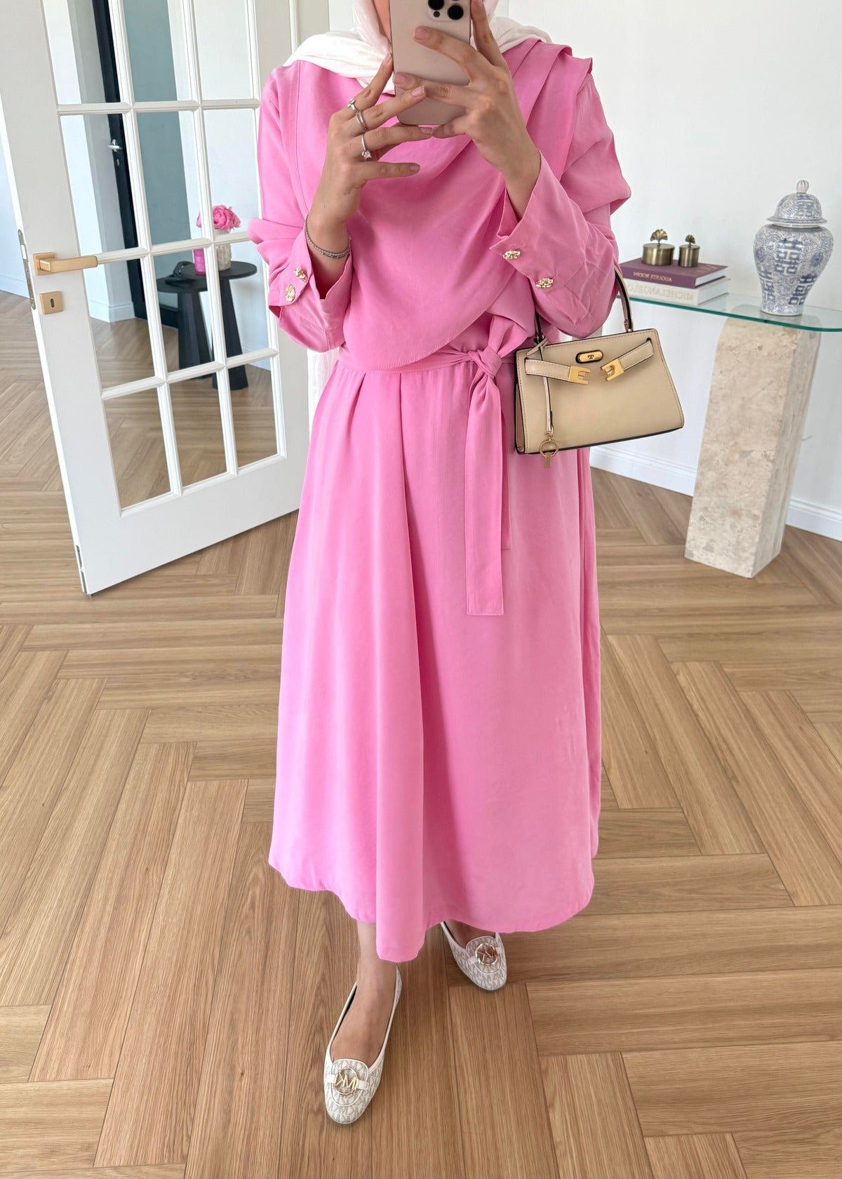 Pink Maxi Dress with Yoke Detail – Modal Fabric