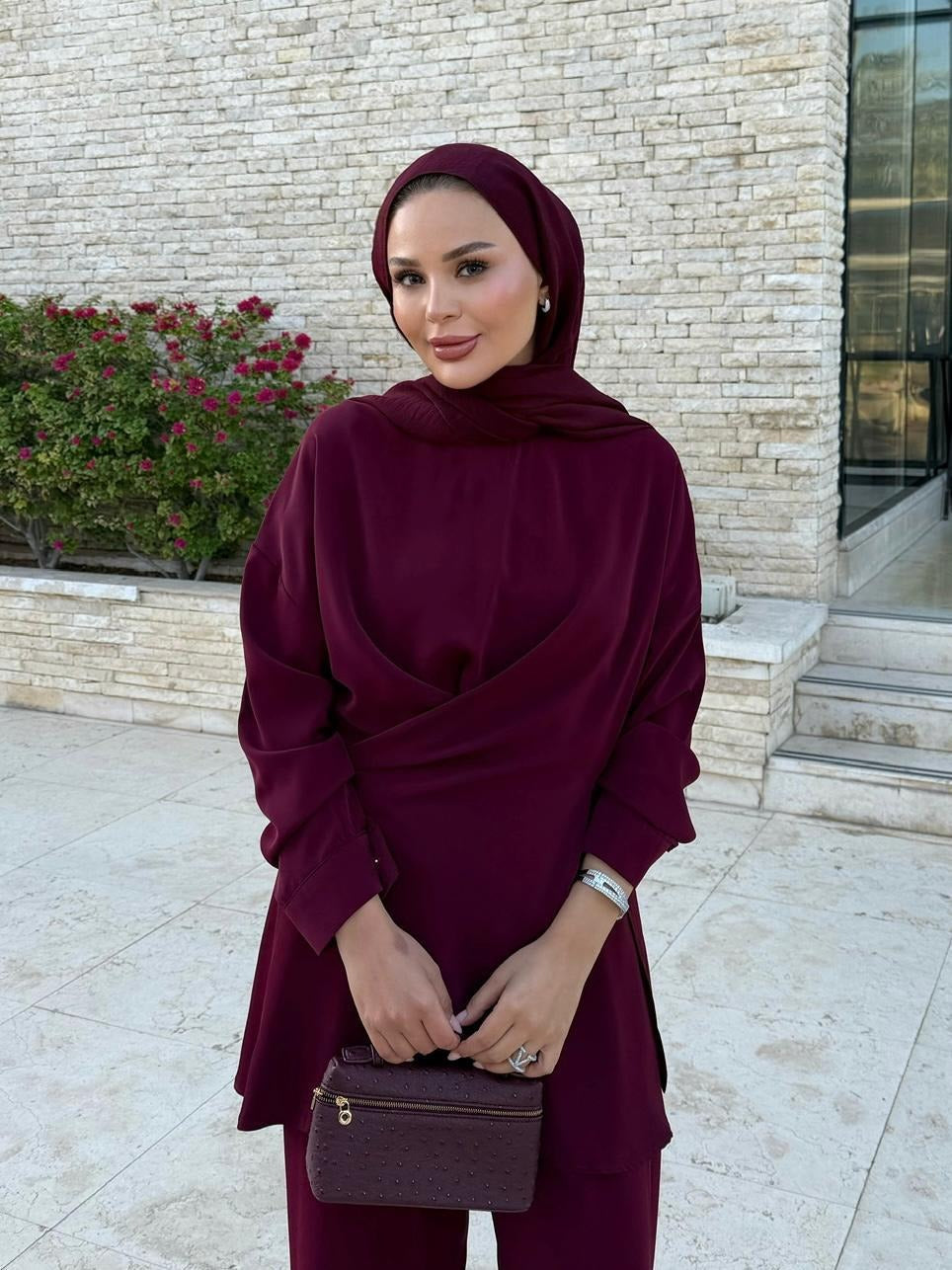 Flower Pants Set – Burgundy