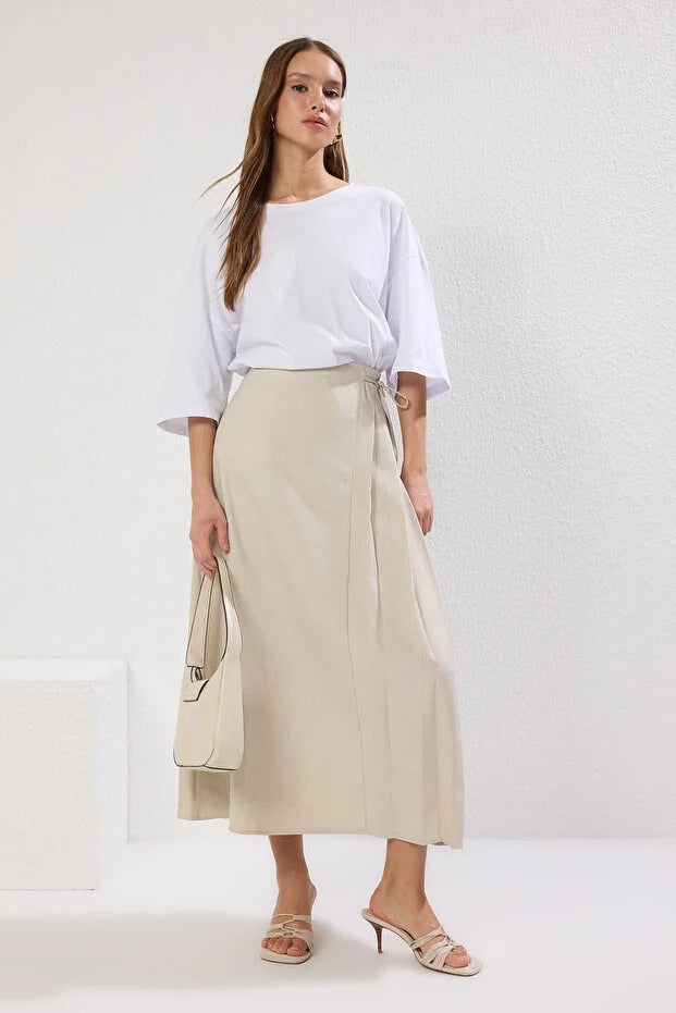 Stone Pleat-Detail Woven Maxi Skirt