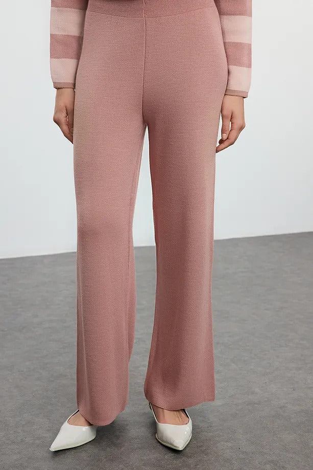 Rose Dust Striped Knit Cardigan & Pants Two-Piece Set