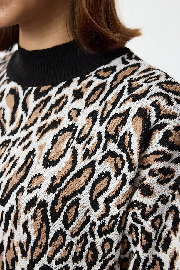 Black Leopard Print Knit Dress