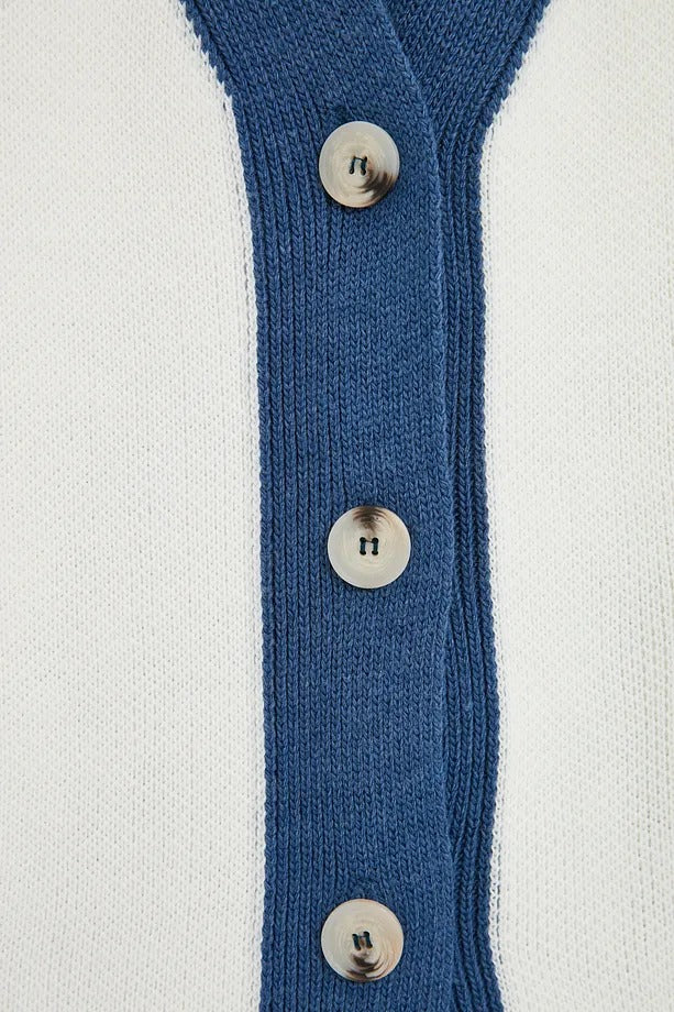 Blue Stripe Detail Knit Cardigan & Pants Set