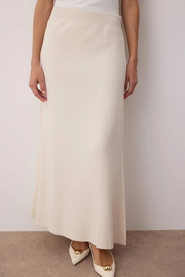 Ivory Gold-Button Knit Skirt Set
