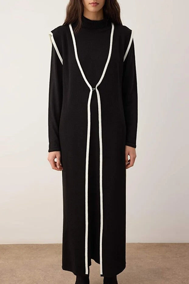 Black A-line Interlock Knit Modest Two-Piece Set