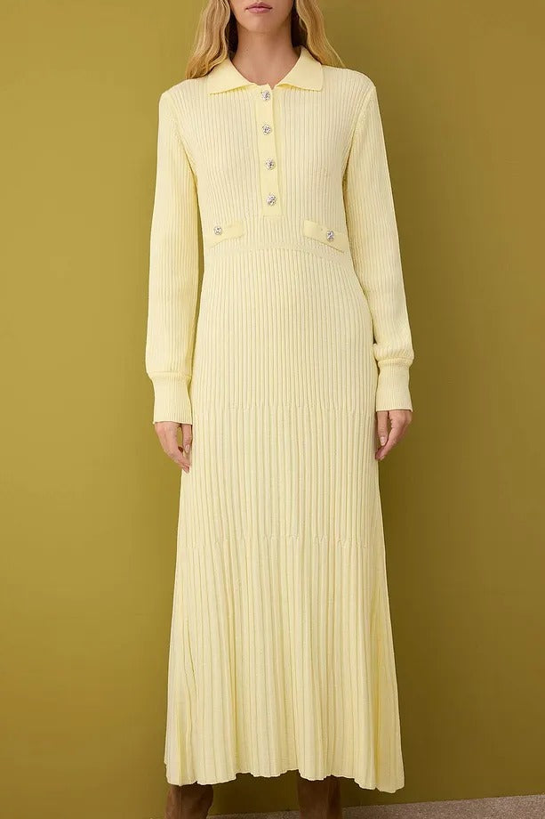 Yellow Ribbed Knit Modest Dress