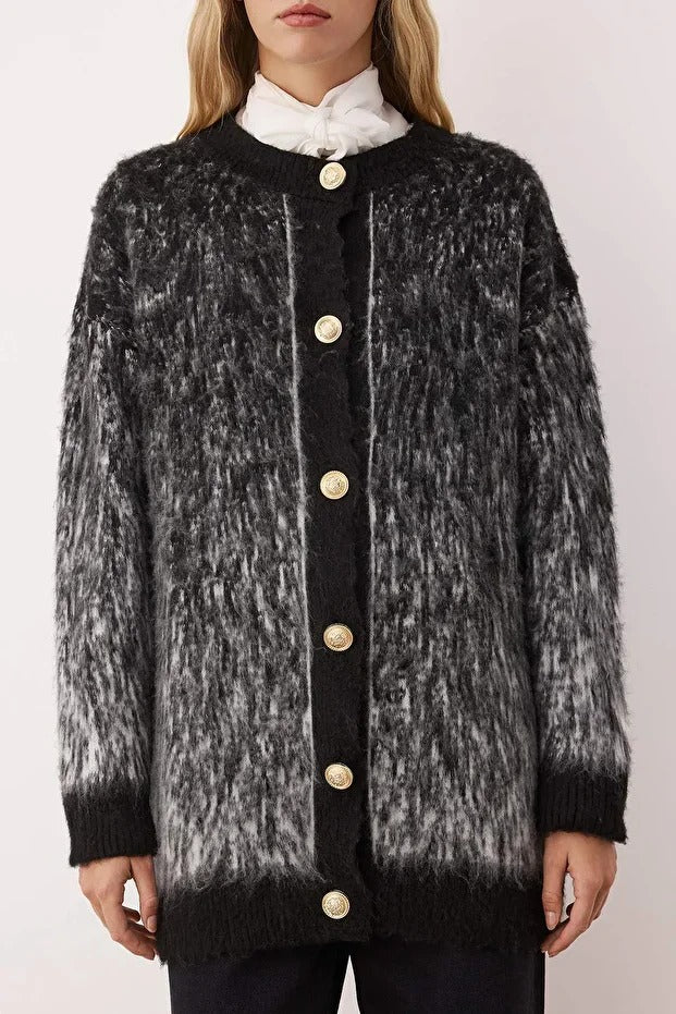 Black Shaggy Knit Cardigan