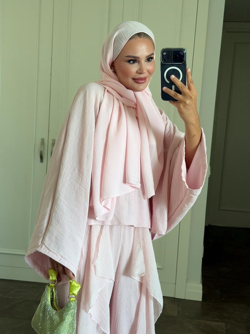 Suzy Pink Tesettür Pantolon Takımı - Astarlı Yarasa Kol İkili Takım