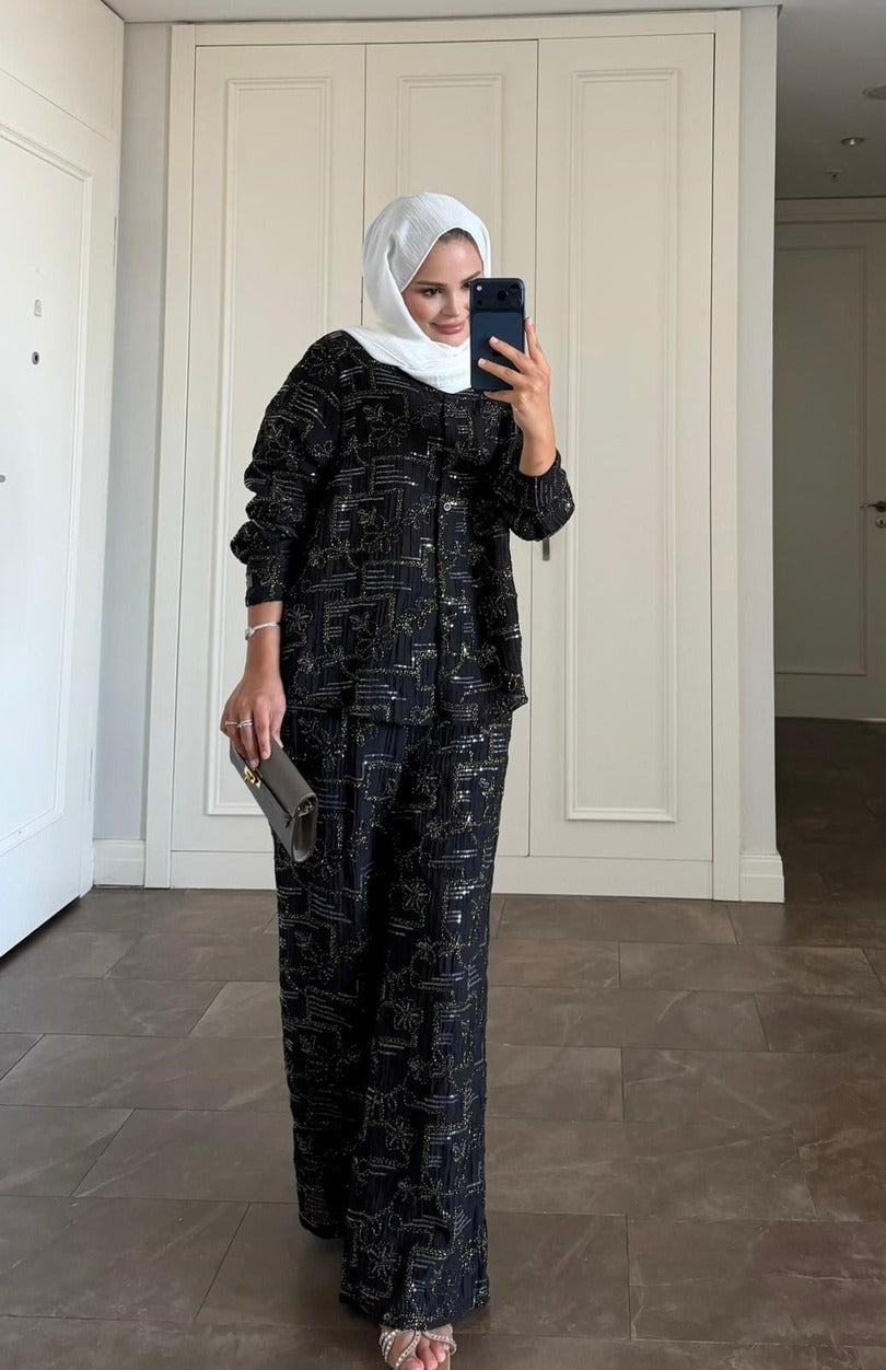 Lilly Modest Trousers Matching Set | Premium Tunic Co-Ord Suit - Black