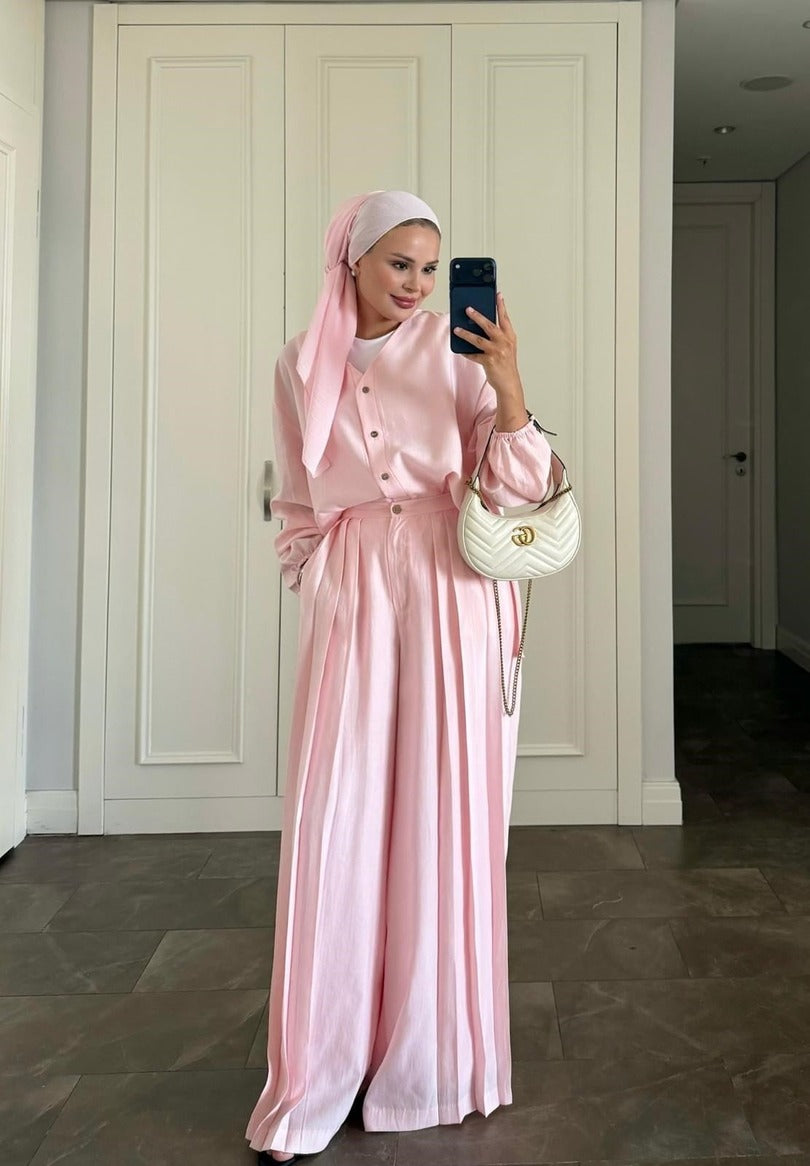 İki Parça Uyumlu Uzun Kollu Takım - Açık Pembe