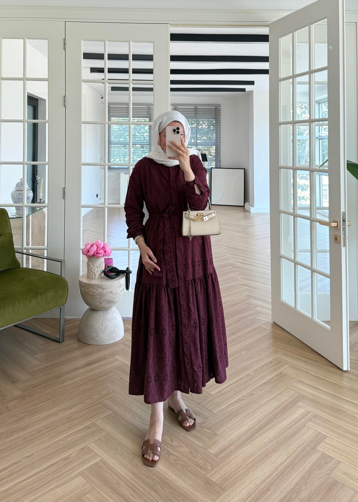 Lace Trim Dress – Burgundy