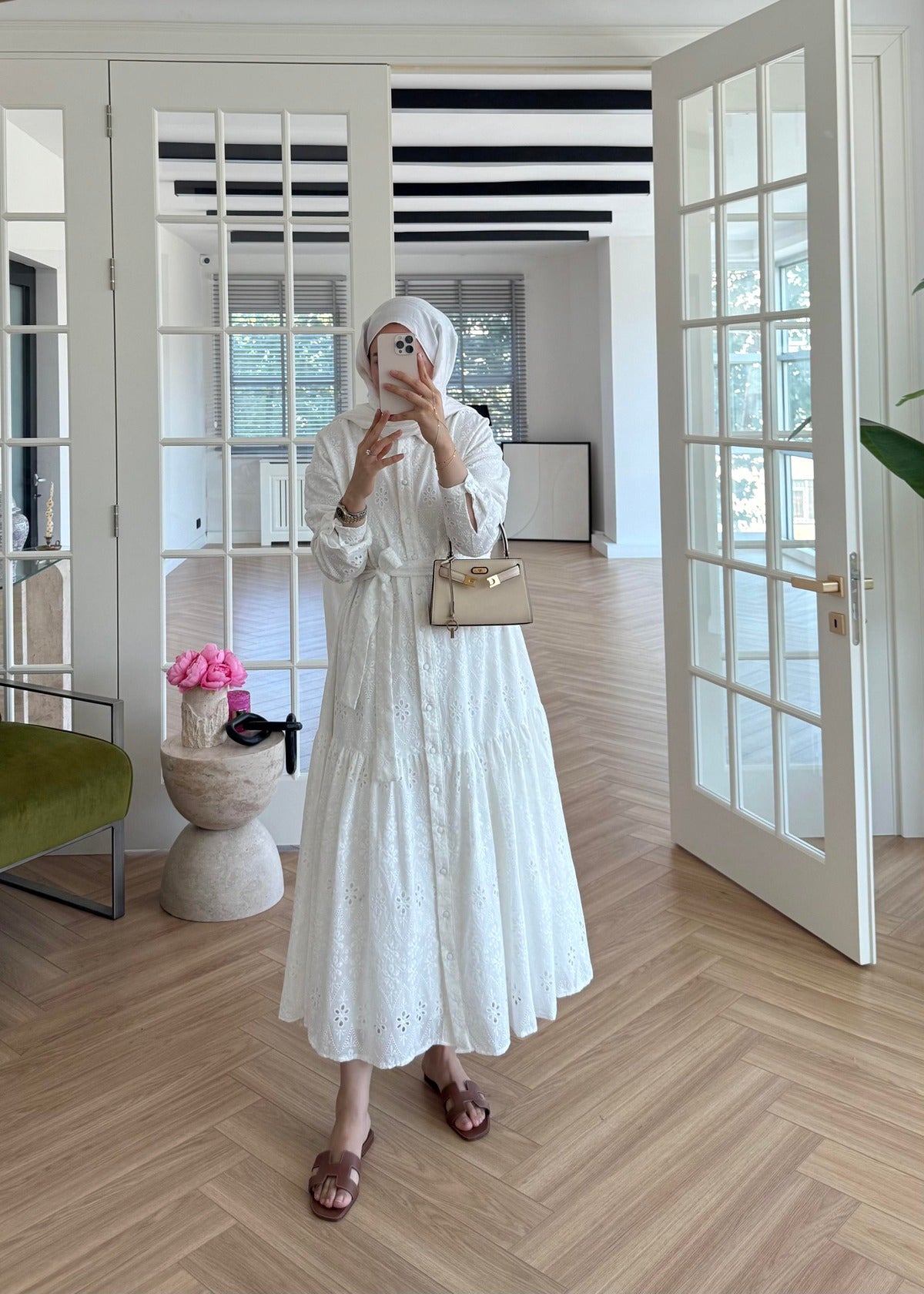 Lace Trim Dress – Ecru