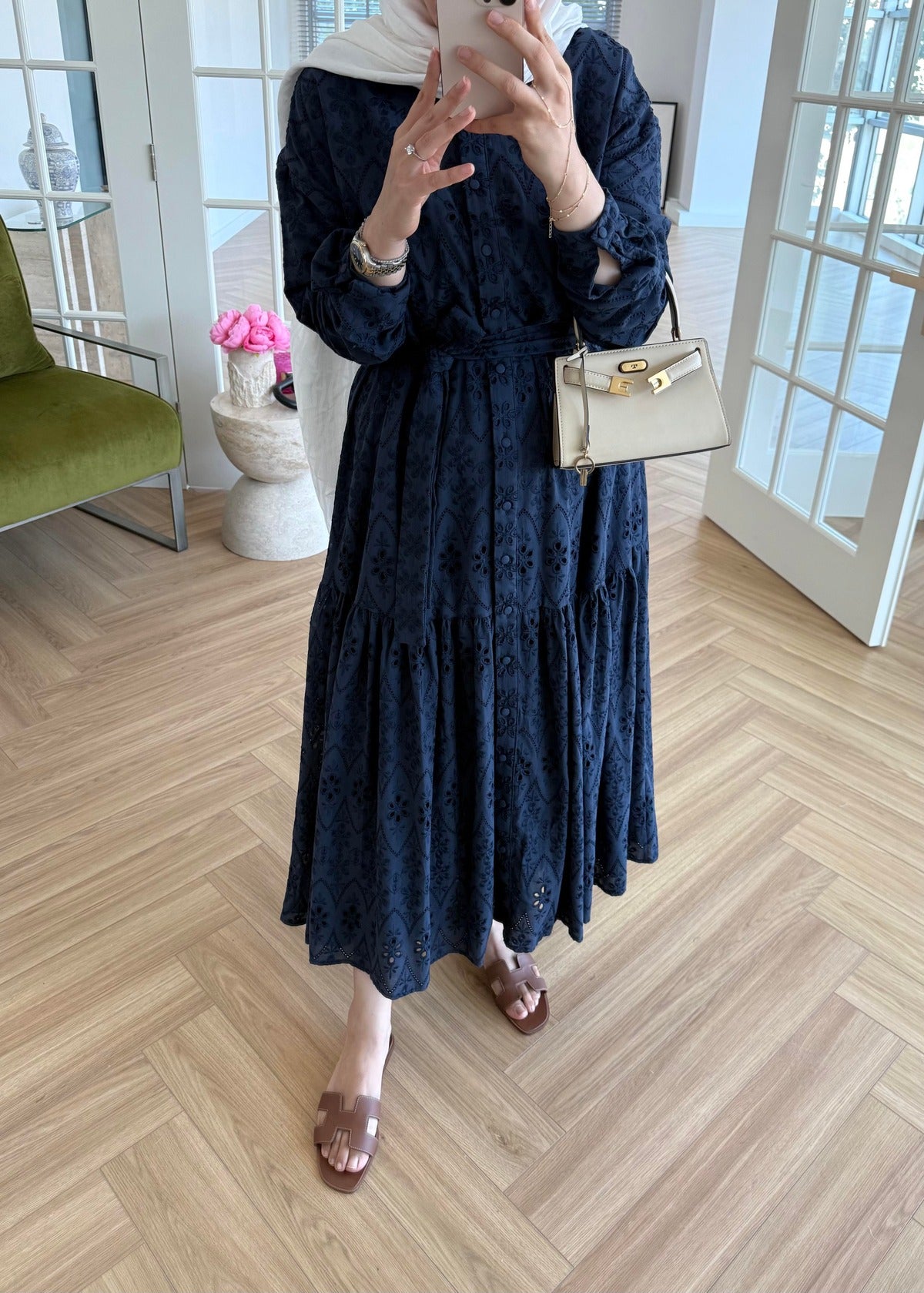 Lace Trim Dress – Navy Blue