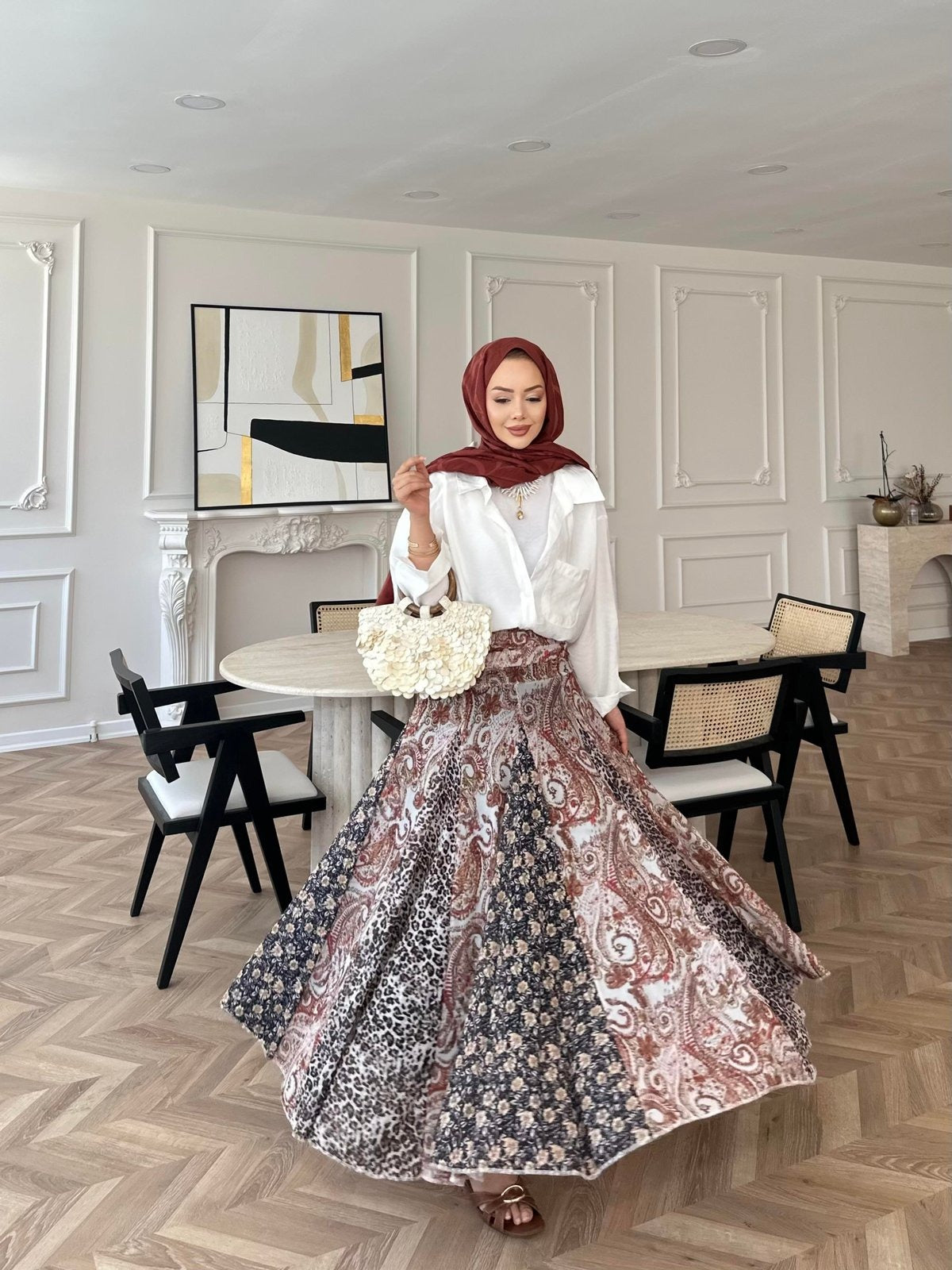 Boho Patterned Chiffon Skirt