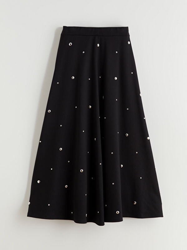Metal-Appliqué Flared Skirt- Black