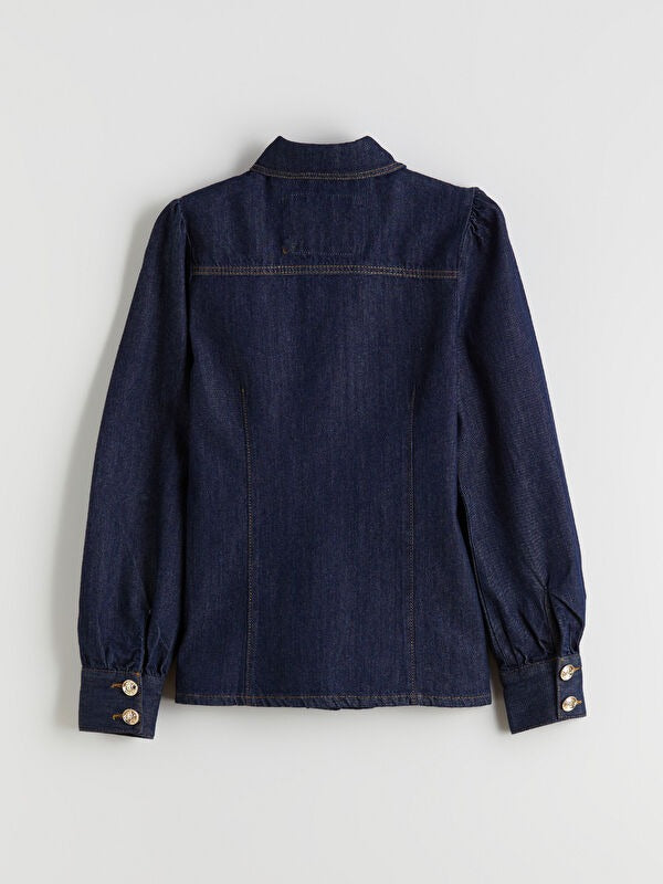 Indigo Shirt-Collar Women’s Denim Jacket