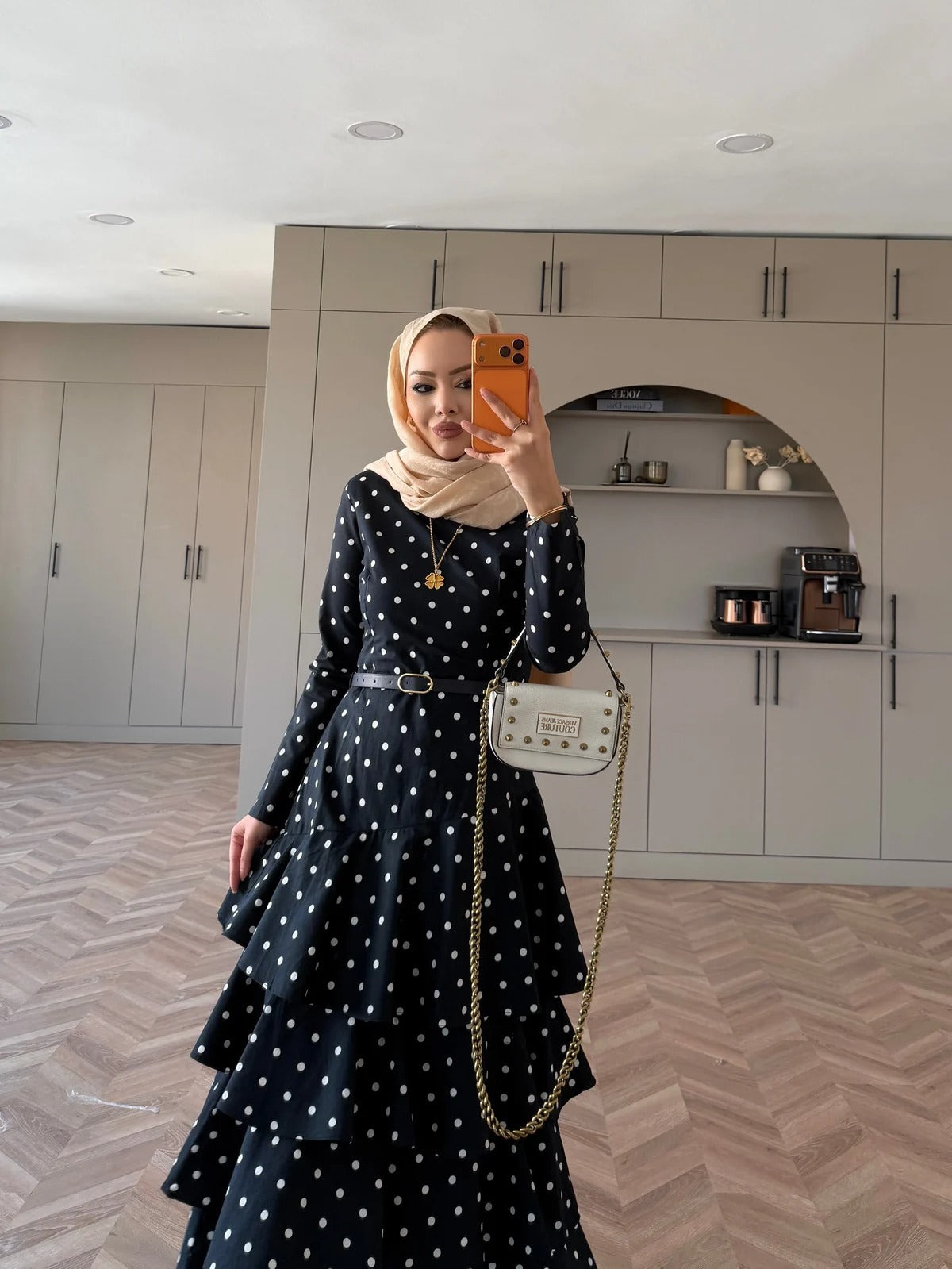 White Polka Dot Side-Tie Poplin Maxi Dress - Navy Blue