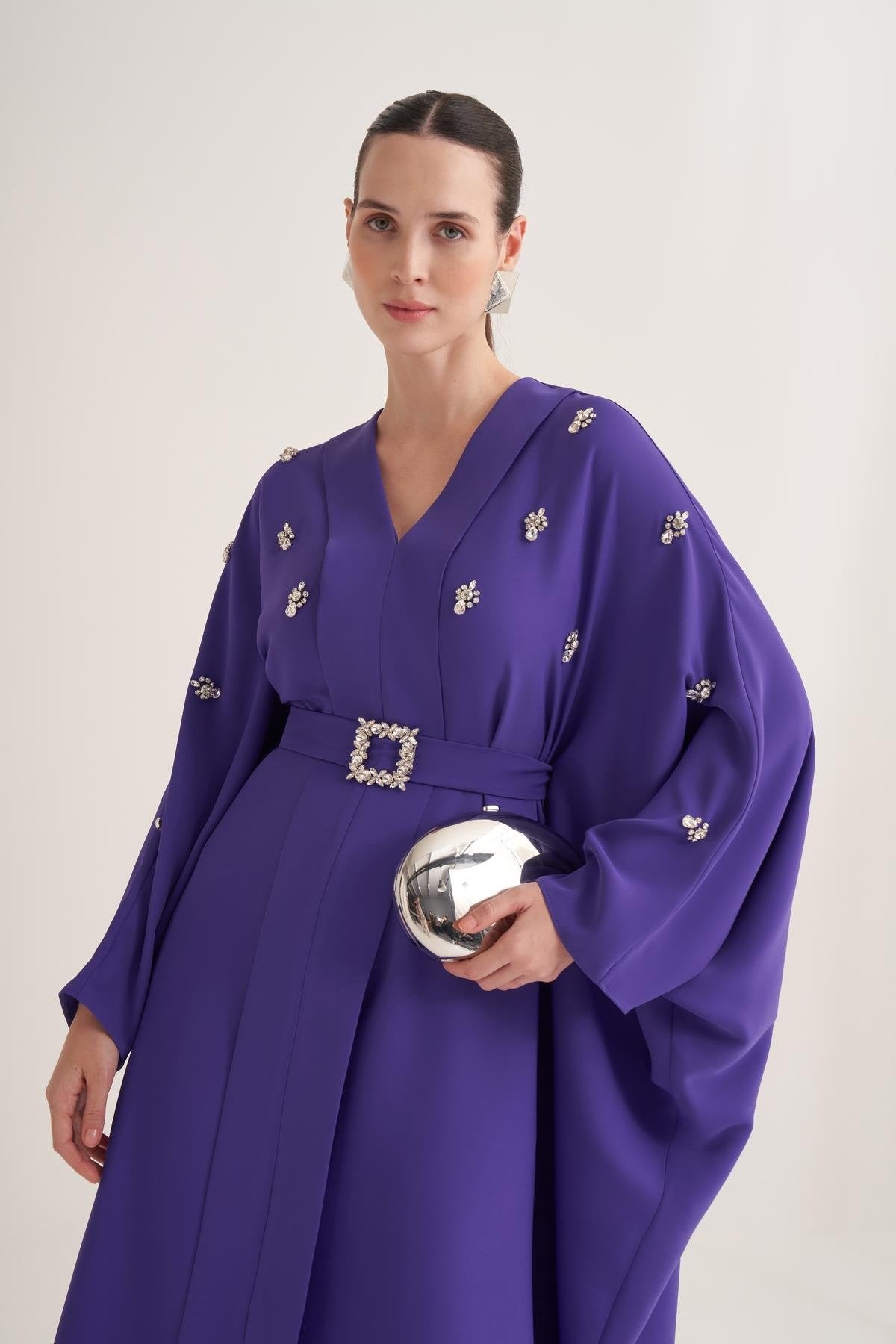 Purple Kaftan with Crystal Hand Embellishments & Jewelled Belt Buckle