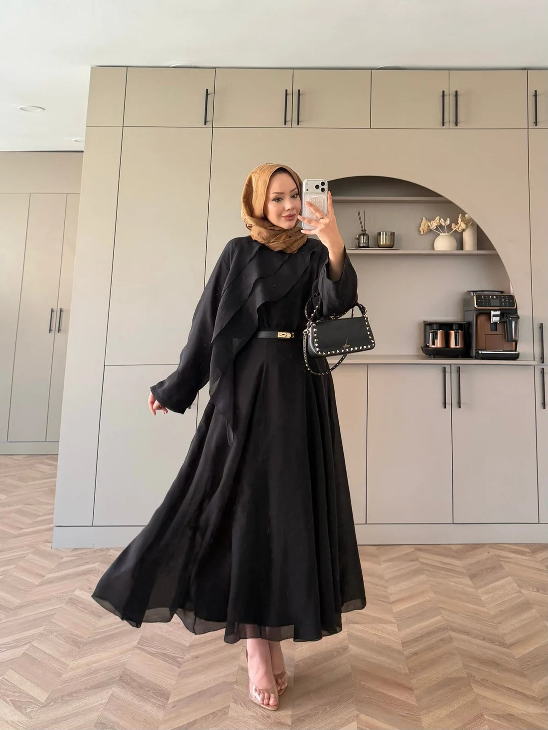 Ruffle Hem Skirt Set in Black