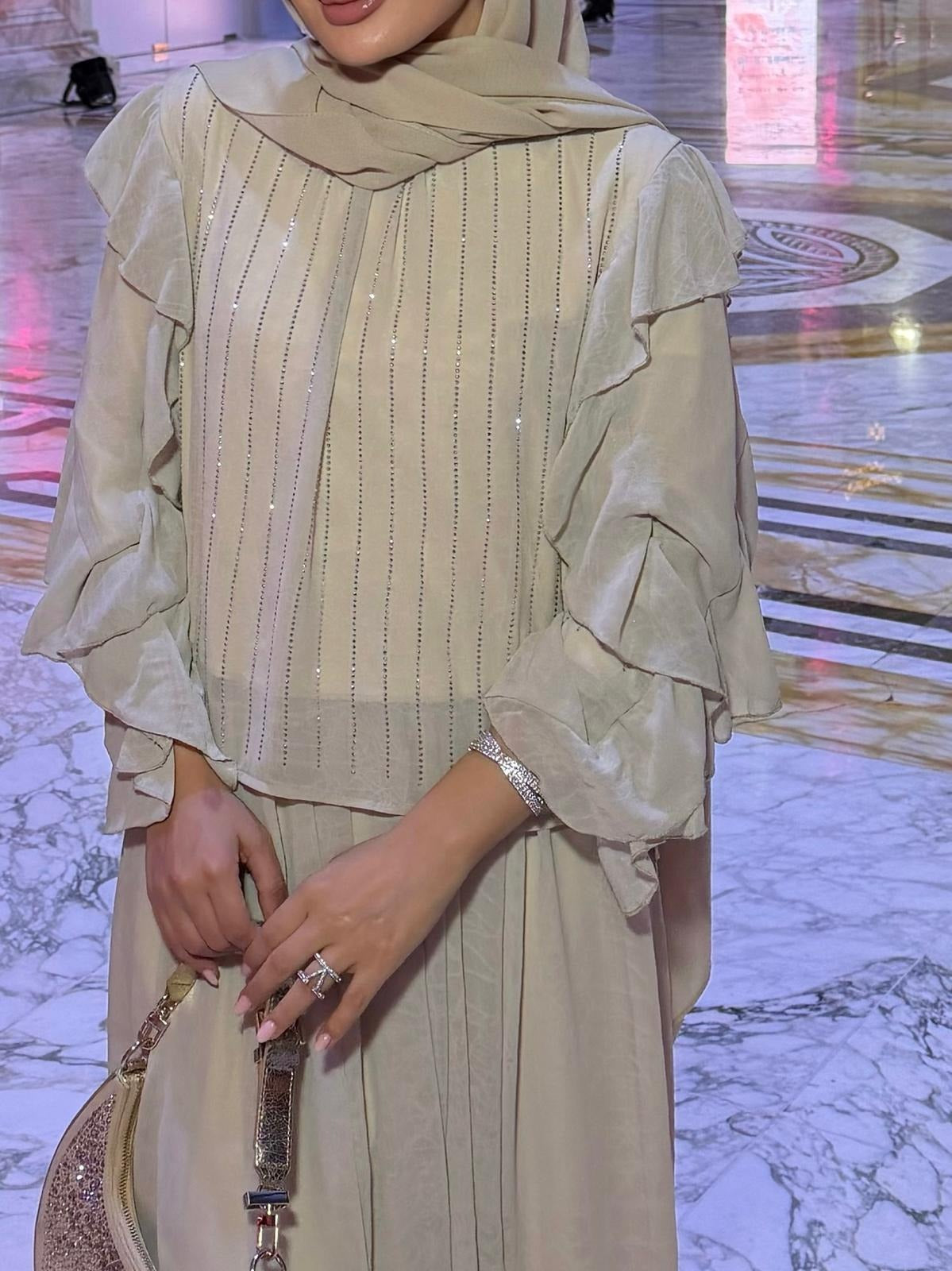 Mia Shimmer Skirt Set – Beige