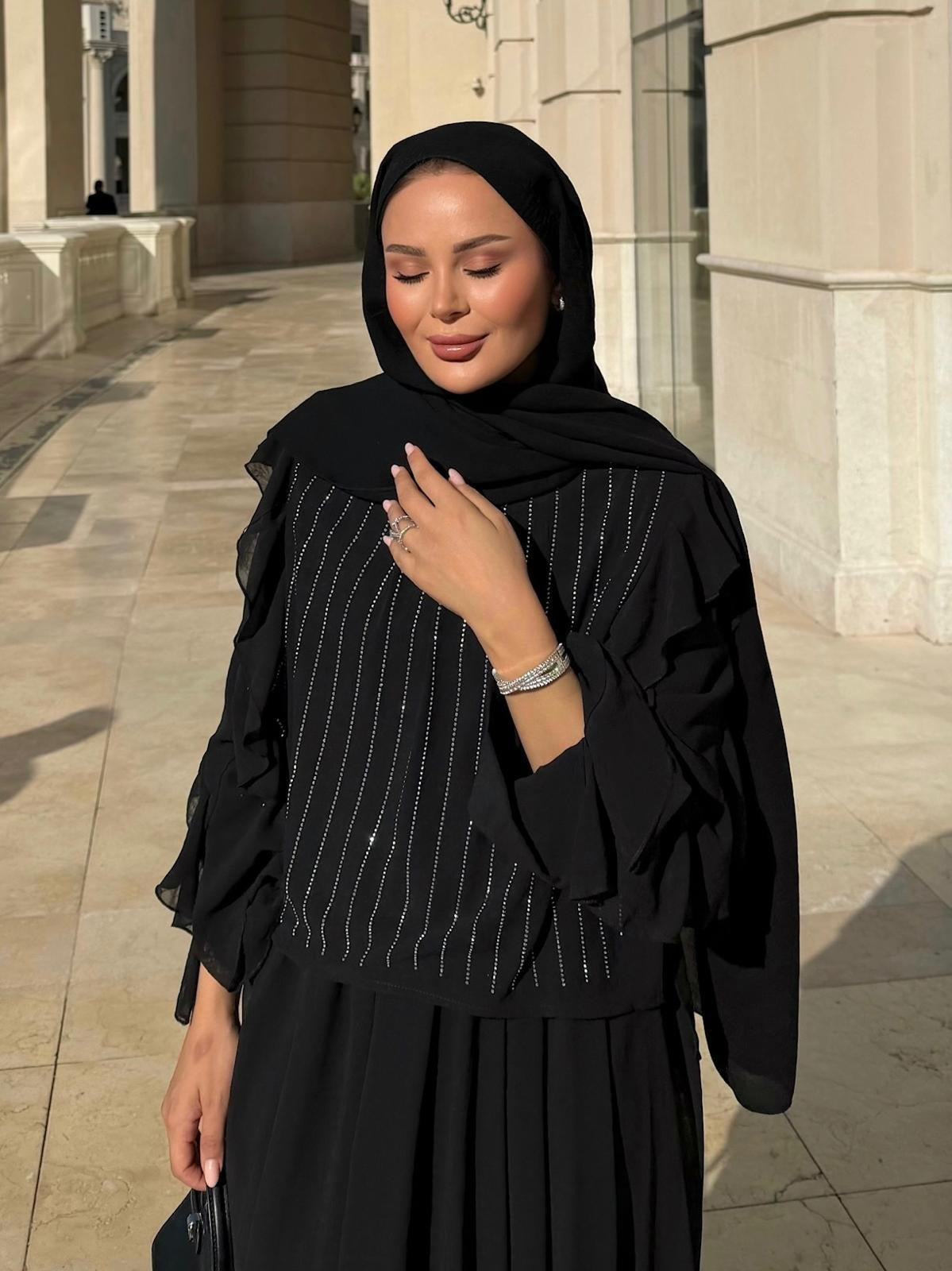 Mia Shimmer Skirt Set – Black