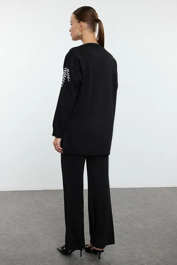 Black Sequin-Embellished Knit Two-Piece Set