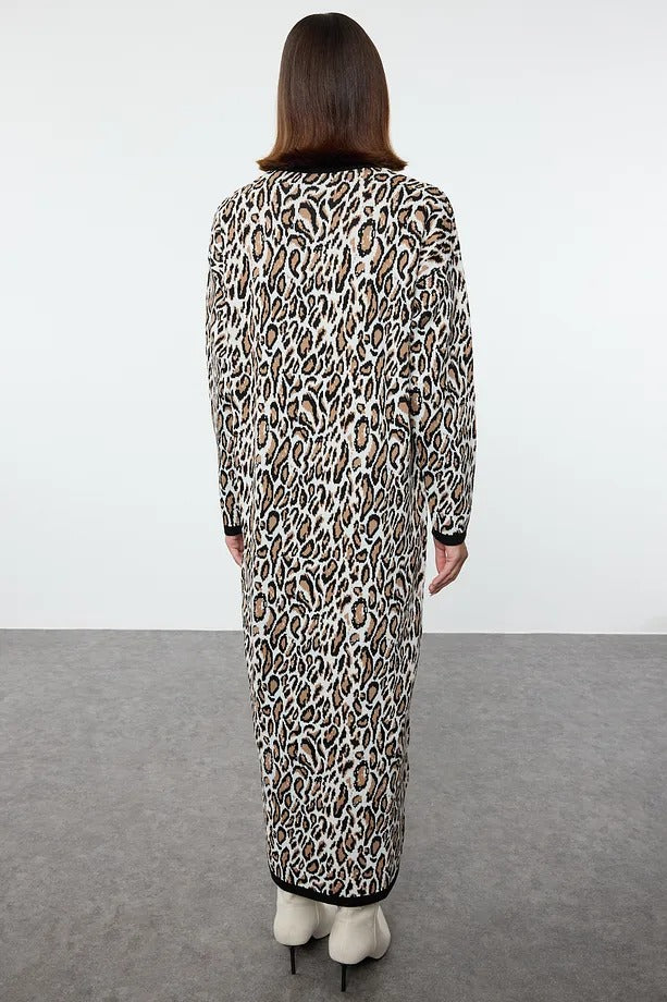 Black Leopard Print Knit Dress