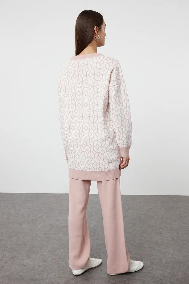 Rose Dust Geometric-Pattern Knit Sweater & Pants Set