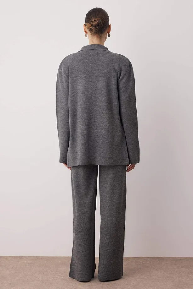 Anthracite Zip-Detail Knit Top & Pants Two-Piece Set with Pockets
