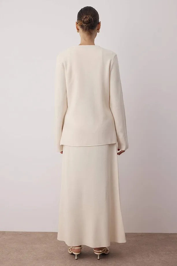 Ivory Gold-Button Knit Skirt Set