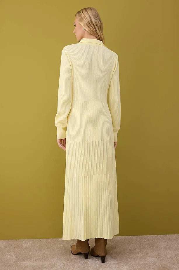 Yellow Ribbed Knit Modest Dress