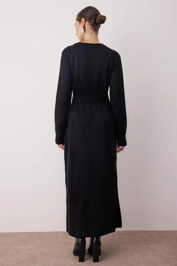 Black Stone-Detail Knit Dress