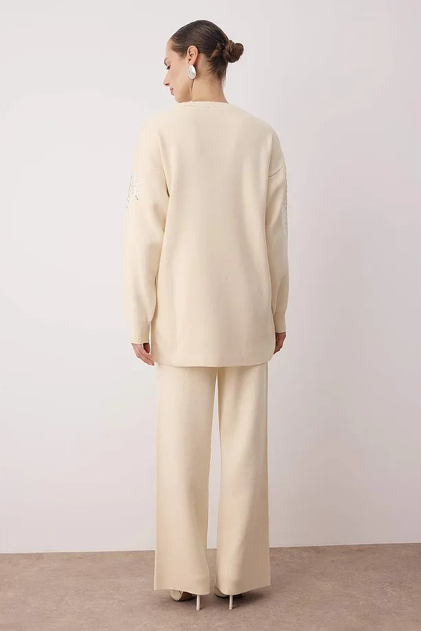 Mink Sequin-Embellished Knit Two-Piece Set