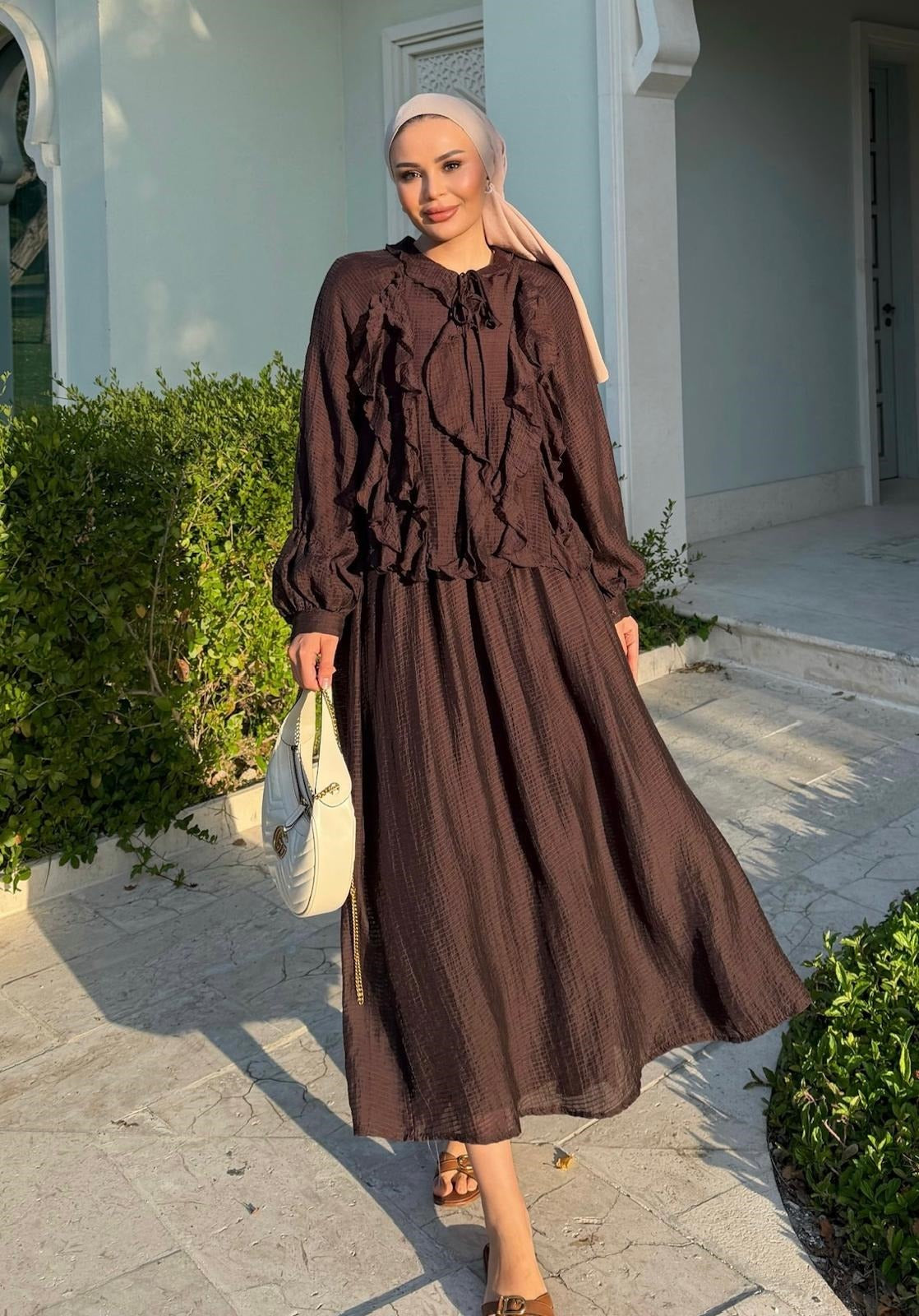 Nora Two-Piece Skirt Set – Brown